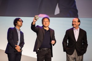 Actor Kuna Nayyar, NVIDIA CEO Jen-Hsun Huang and AT&T CEO Ralph de la Vega. Actor Kuna Nayyar, NVIDIA CEO Jen-Hsun Huang and AT&T CEO Ralph de la Vega.