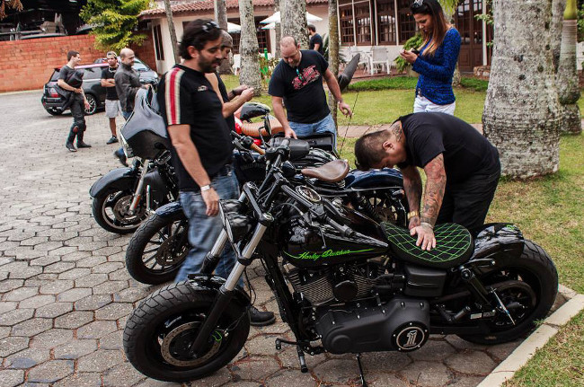 Everyone wants to check out Leo's bike.