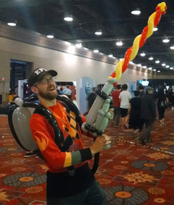 Flame on: this gamer used balloons to transform himself into his favorite Team Fortress character.