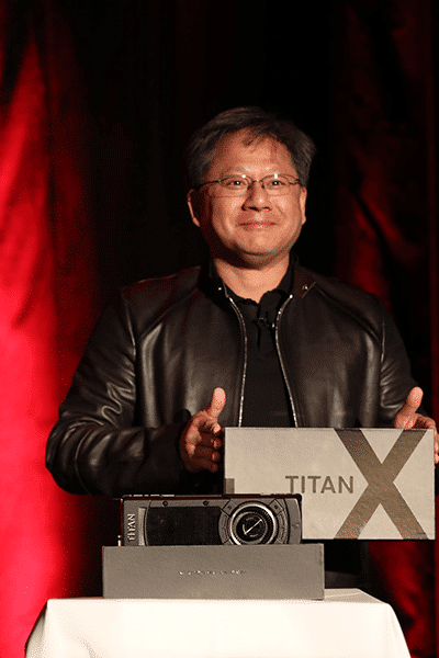 Hand delivered: NVIDIA CEO Jen-Hsun Huang with the first production version of TITAN X. 