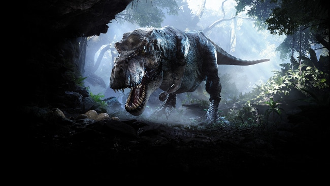 Crytek's demo let viewers get up close and personal with a t-rex. 