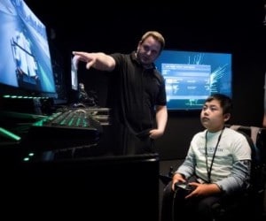 Make-A-Wish participant Tommy checks out NVIDIA's demo room
