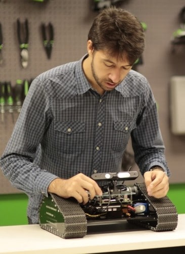 Rafaello Bonghi working on his Jetson TK1-powered robot.