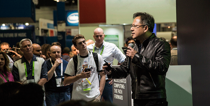 NVIDIA  CEO Jen-Hsun Huang 在本周奥斯汀市举行的  SC15 年度超级计算大会上的开场演讲座无虚席，反响热烈。