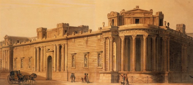 Soane 设计的英格兰银行:帝沃利街角一景 (1807)。图片提供: John Soane 爵士博物馆财产受托管理单位。 