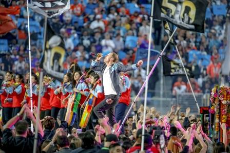 Levi's Stadium hosts Superbowl 50 with the band Coldplay performing during the halftime show