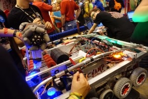 AngelBotics team from East High School in Denver, Colorado, test their robot at the FIRST Robotics Champtionship in St. Louis