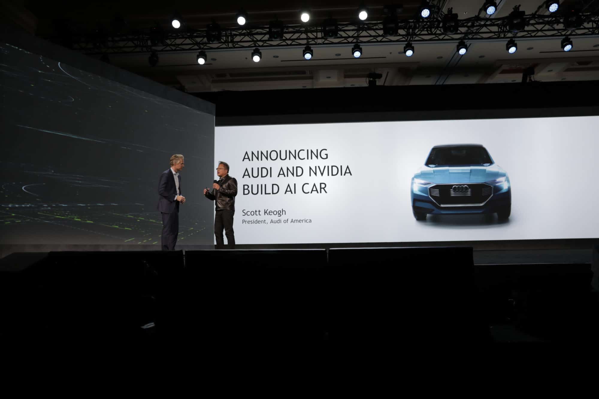 Scott Keogh, president of Audi of America, speaks with NVIDIA CEO at CES 2017