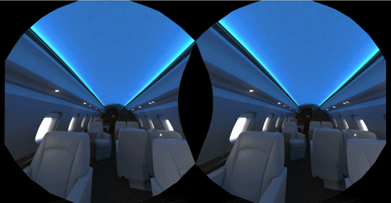 airplane interior with dynamic lighting in VR