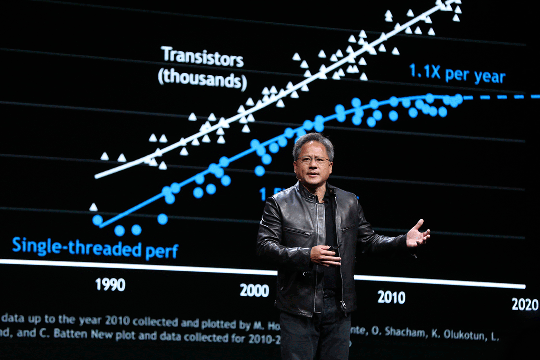 Moore's Law, squared: "We have to find a path forward, life after Moore's law," NVIDIA CEO Jensen Huang said.