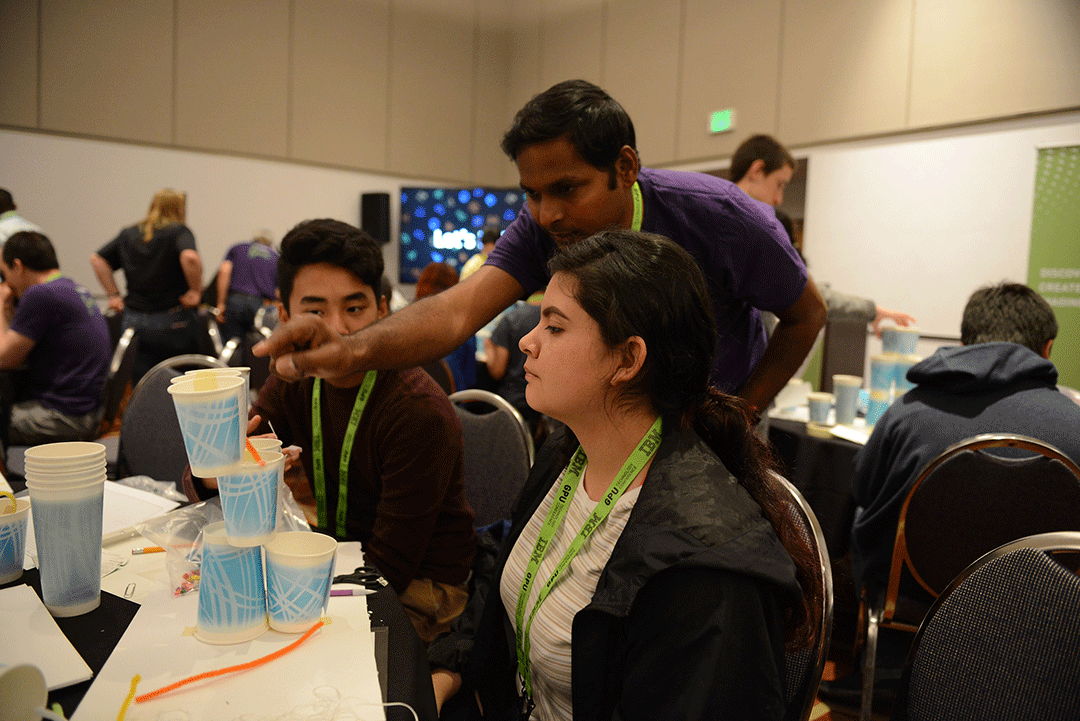 Students work with instructor during Techsplorer challenge