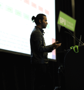 Syed Ahmed, research assistant at Rochester Institute of Technology speaking at GTC 2017