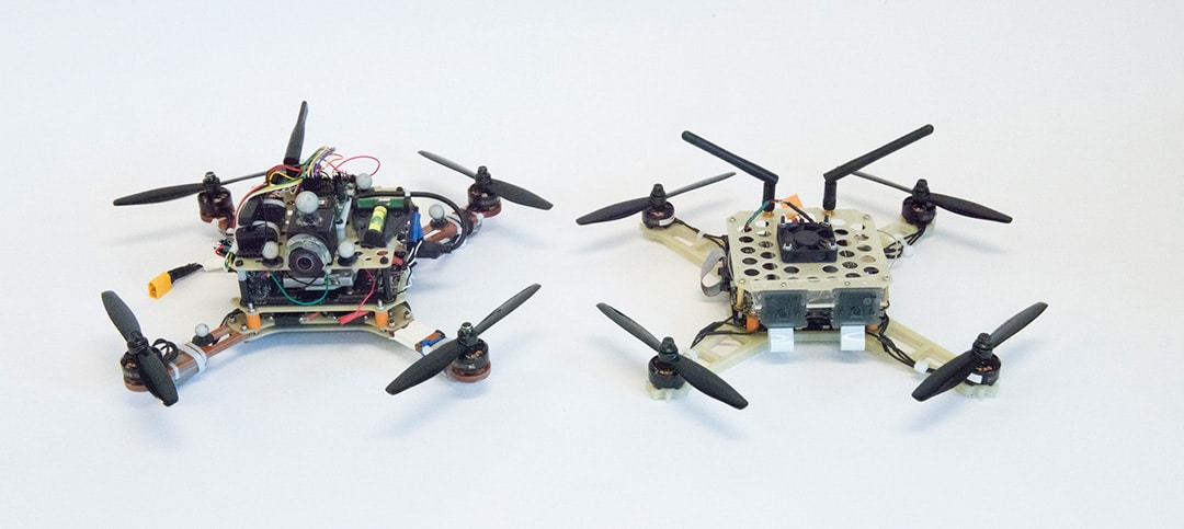 Sertac Karaman's first and second-generation agile drones.