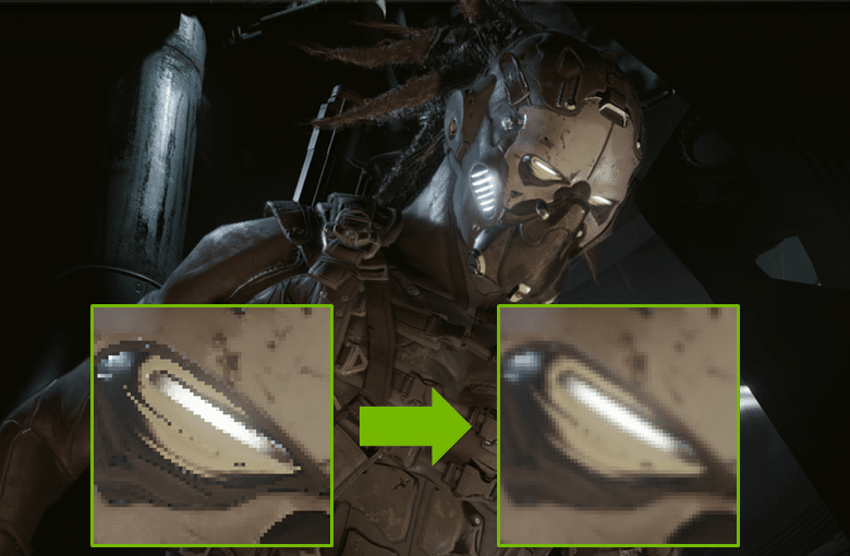 AI computer graphics: NVIDIA's AI anti-aliasing smooths out jagged edges and replaces them with smooth lines.