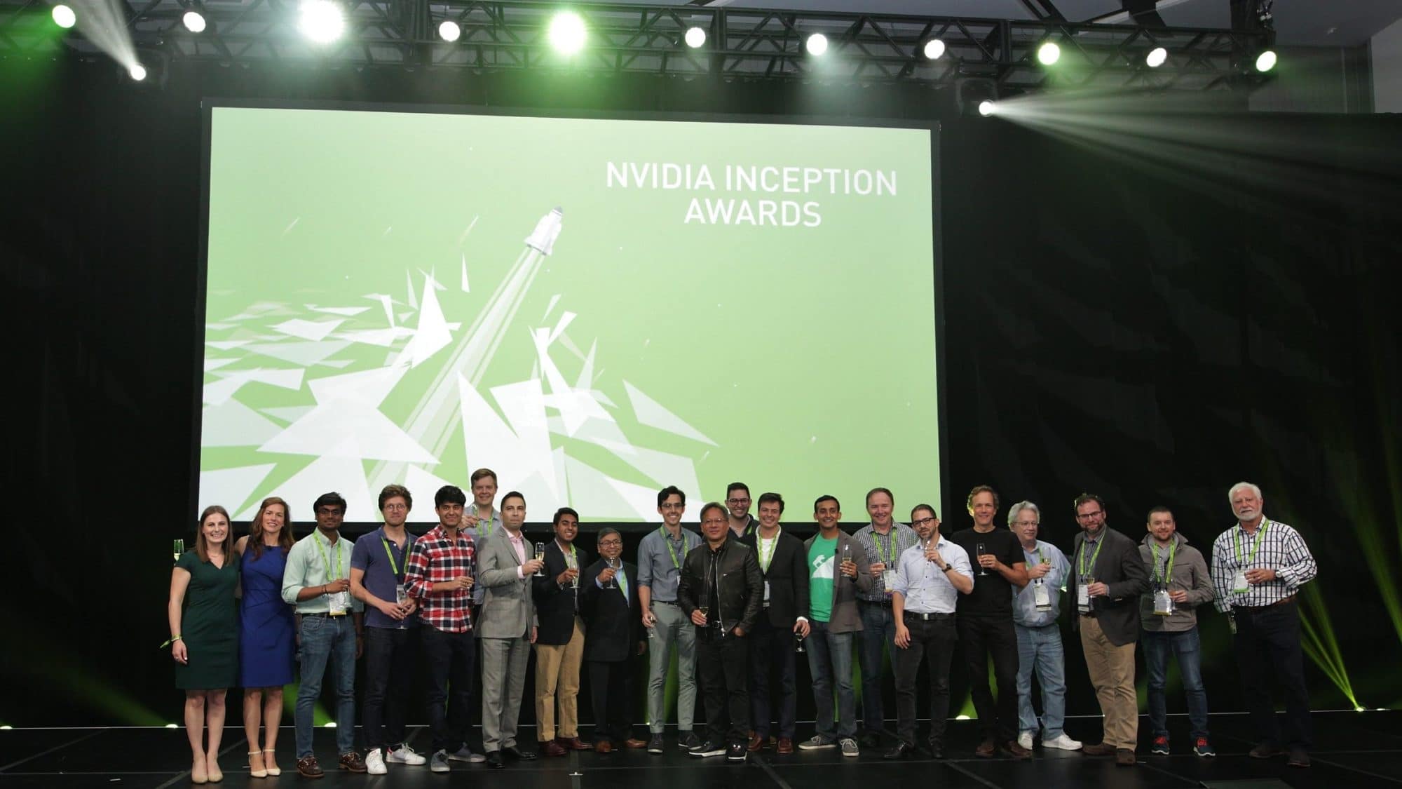 Winners of the 2017 Inception AI startup awards take the stage at GTC.