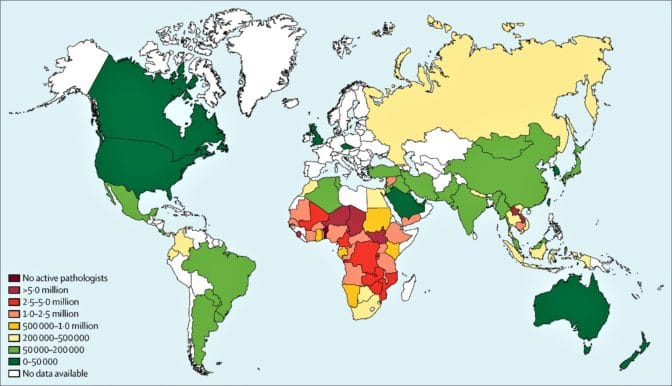 Global workforce capacity in pathology and laboratory medicine. Image reprinted from The Lancet.