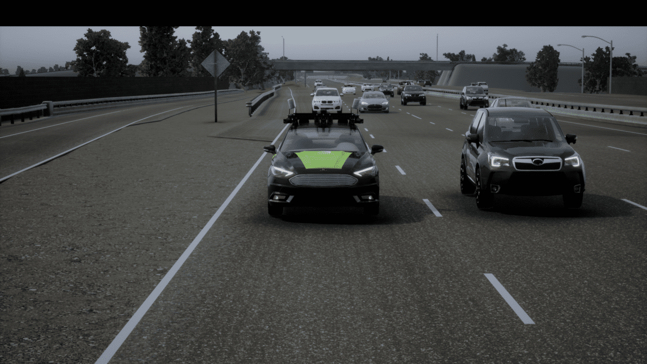 An NVIDIA test vehicle runs a route in simulation