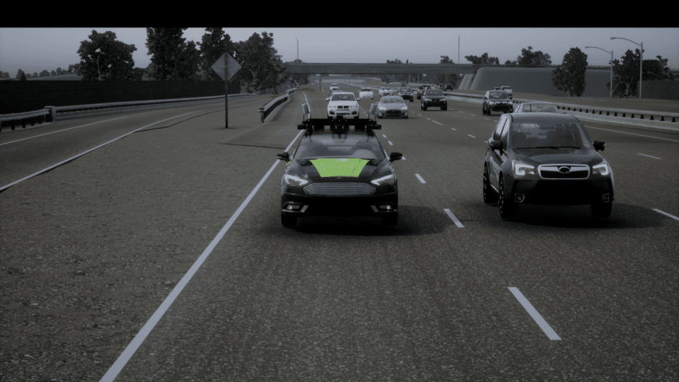 An NVIDIA test vehicle runs a route in simulation