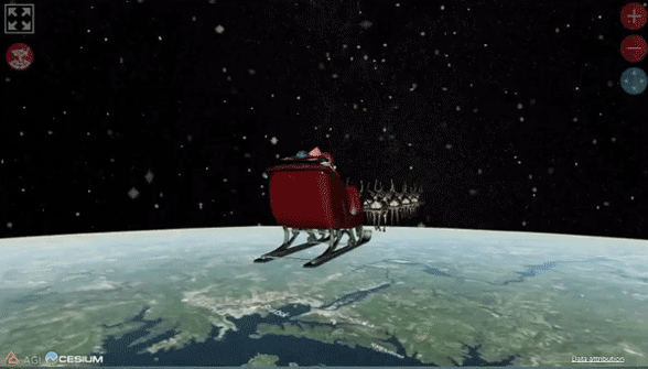 Santa Flying Over the Earth in Real-Time
