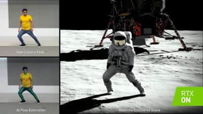 AI pose estimation technology to a 3D-rendered astronaut in real time
