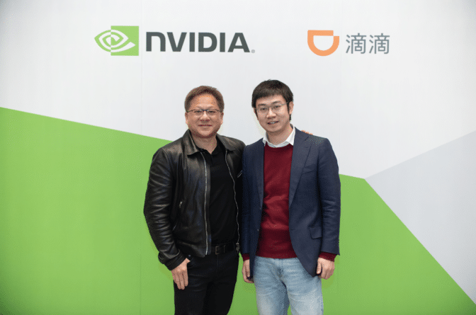 NVIDIA founder and CEO Jensen Huang and Meng Xing, chief operating officer of DiDi Autonomous Driving Company, at GTC.