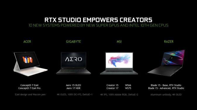 NVIDIA RTX Studio laptops