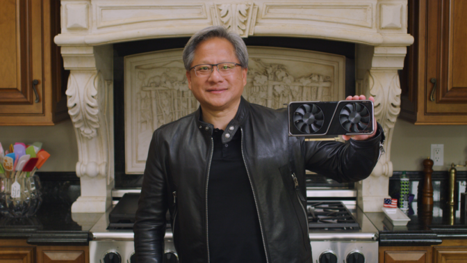 NVIDIA CEO Jensen Huang introducing the GeForce RTX 3070. 