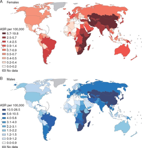 map of esophageal cancer cases