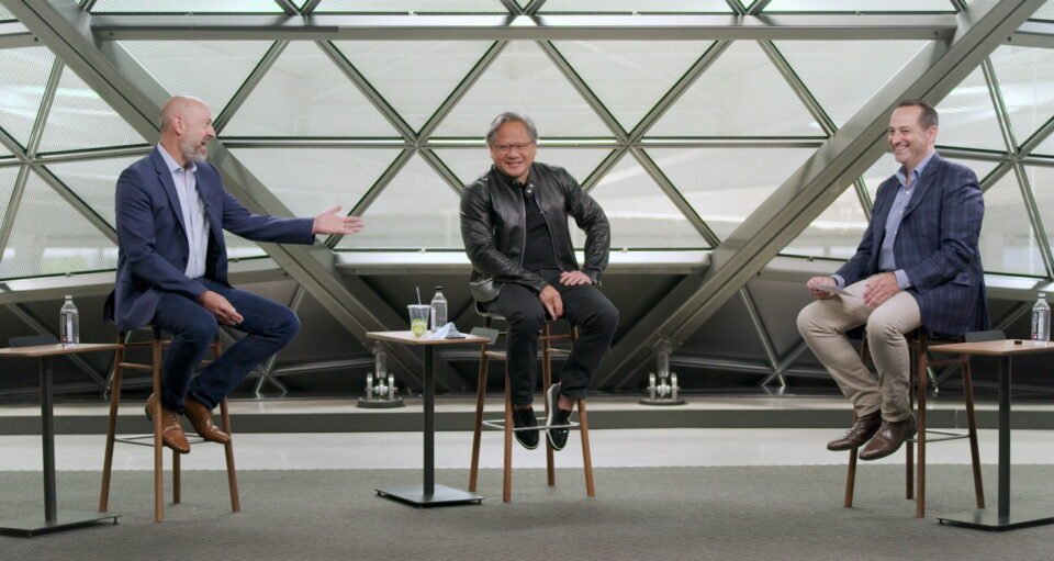 Jensen Huang, Simon Segars and Patrick Moorhead in Six Five Summit session