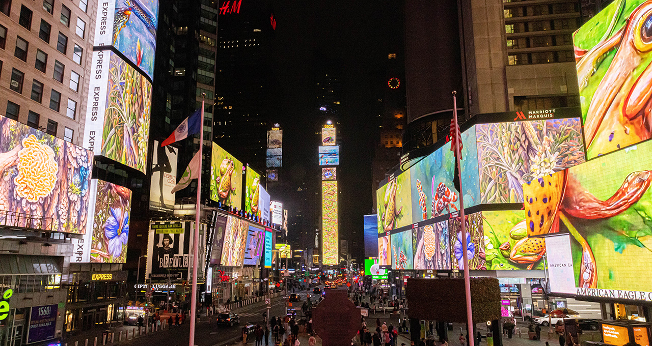 AI-Generated Endangered Species Mix With Times Square’s Nightlife