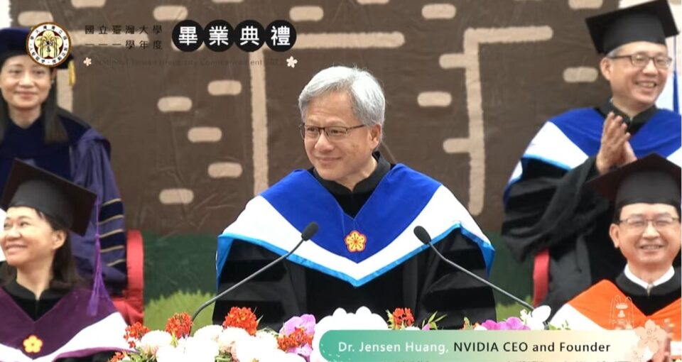 NVIDIA CEO Jensen Huang speaking at NTU commencement