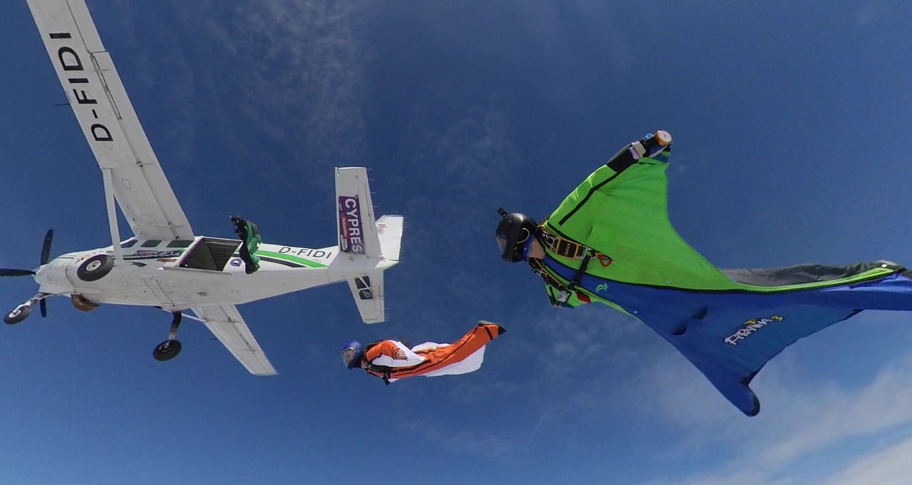 Bogomjakov often skydives in a wingsuit, which extends his time in freefall as he glides through the air.