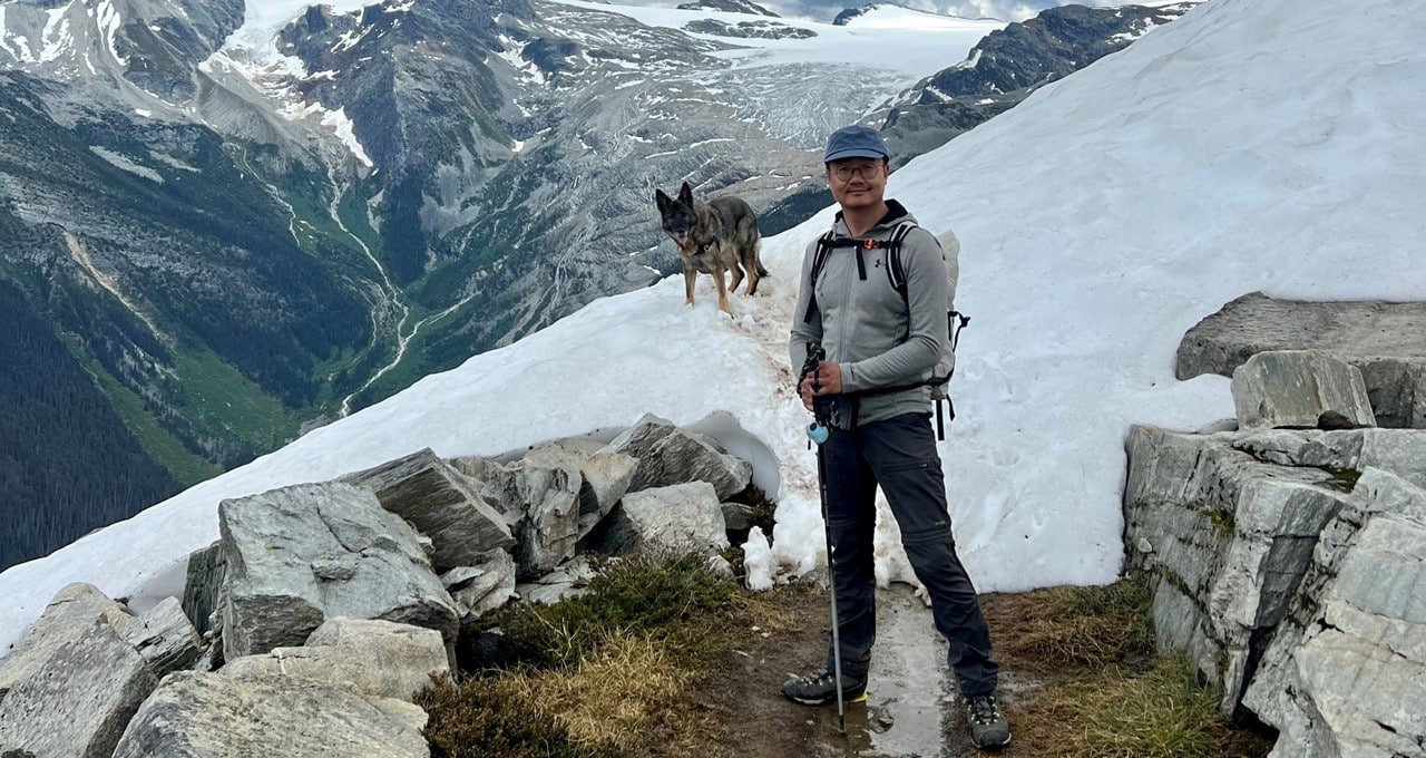 Fangkai Yang, based in Seattle, hiked in Glacier National Park in Canada with his dog, Xuri.
