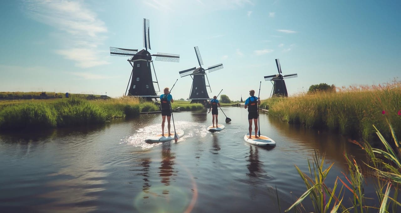 Igor Soltysik, based in Amsterdam, used Midjourney and DALL-E to generate this image depicting his paddleboarding foray with friends in the Netherlands.