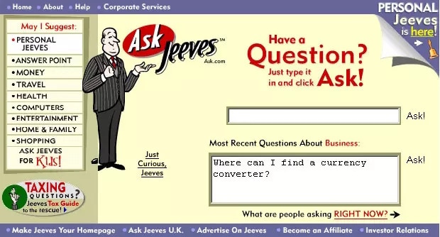 Picture of Ask Jeeves, an early RAG-like web service