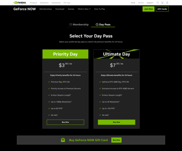 Day Pass Matrix on GeForce NOW