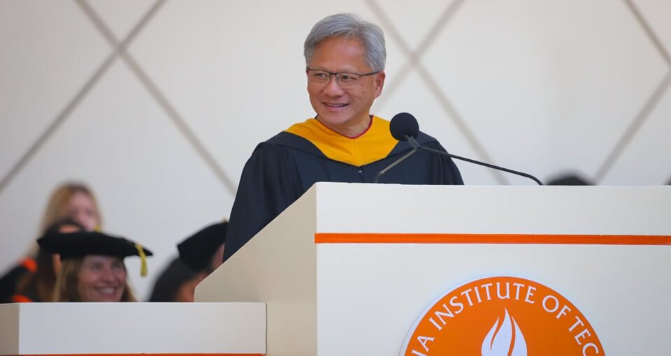 Jensen Huang delivering the Caltech keynote address