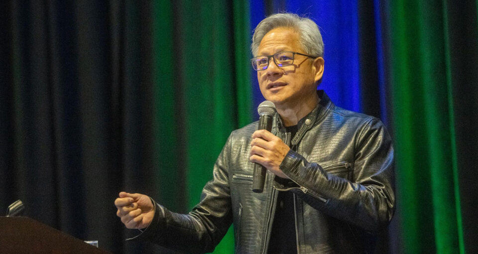 nvidia ceo jensen huang speaking at precision medicine world conference