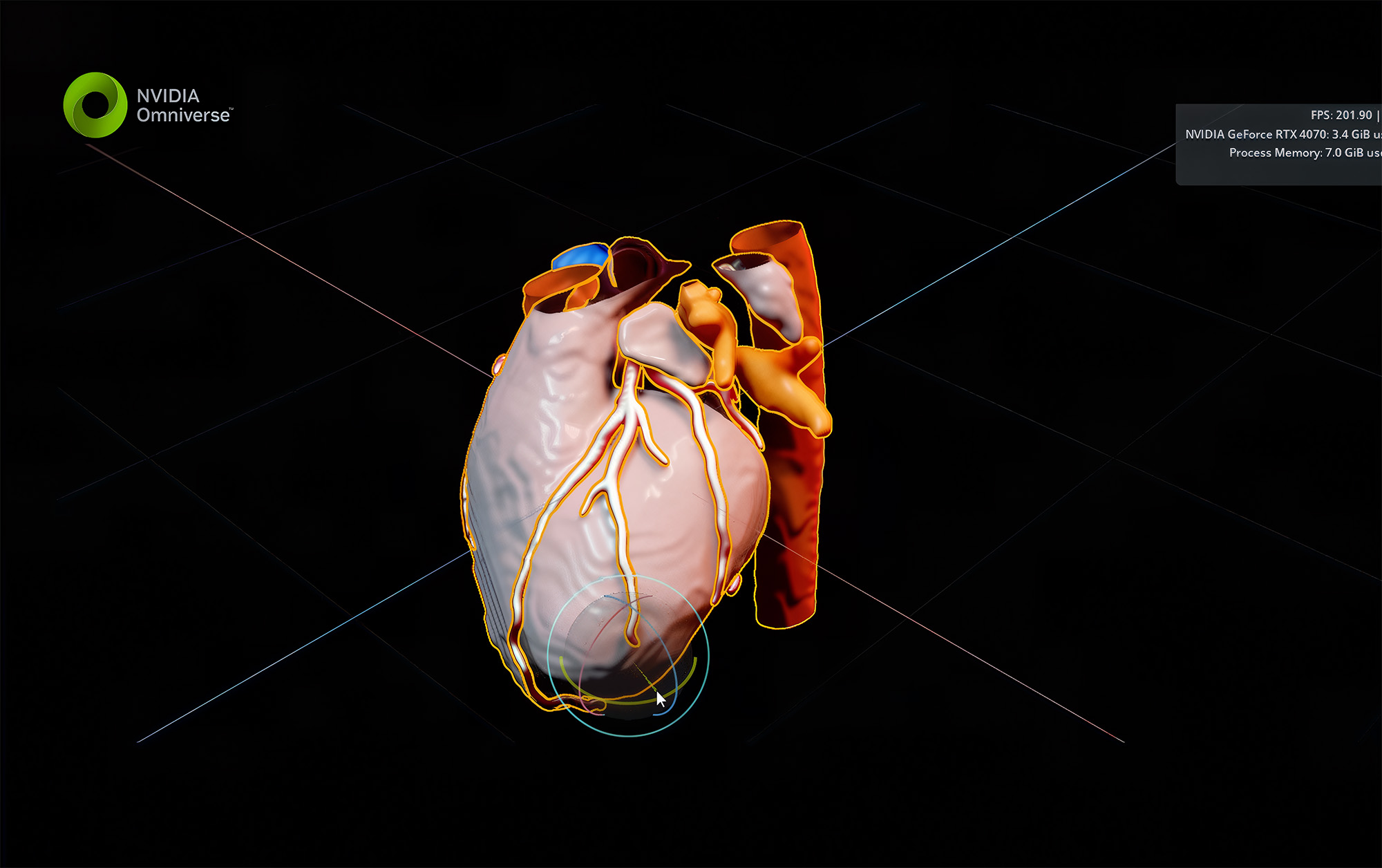 image of the heart rendered in NVIDIA Omniverse