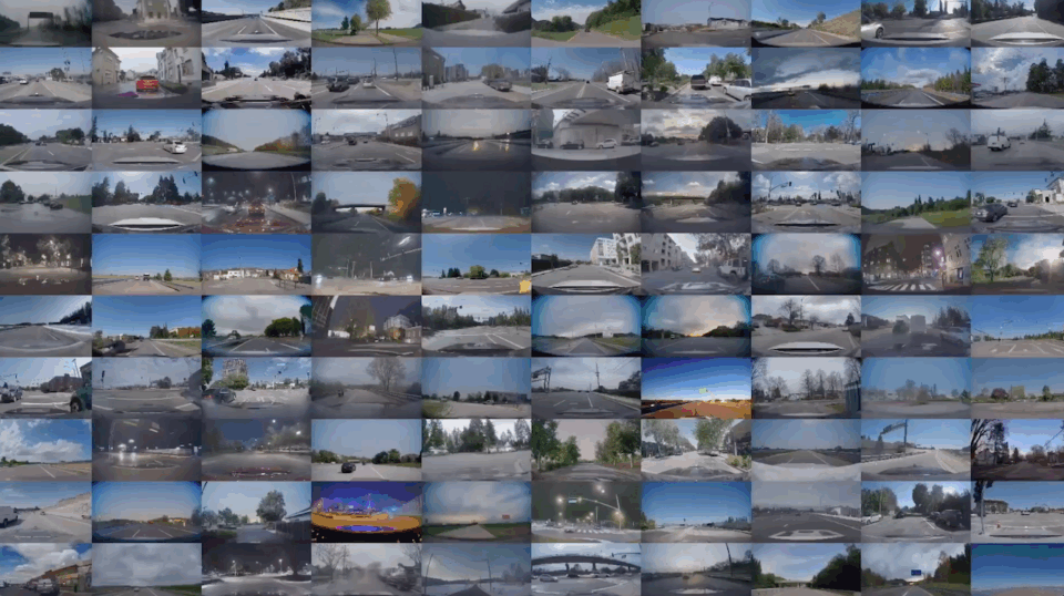grid of driving scenes generated by neural rendering AI