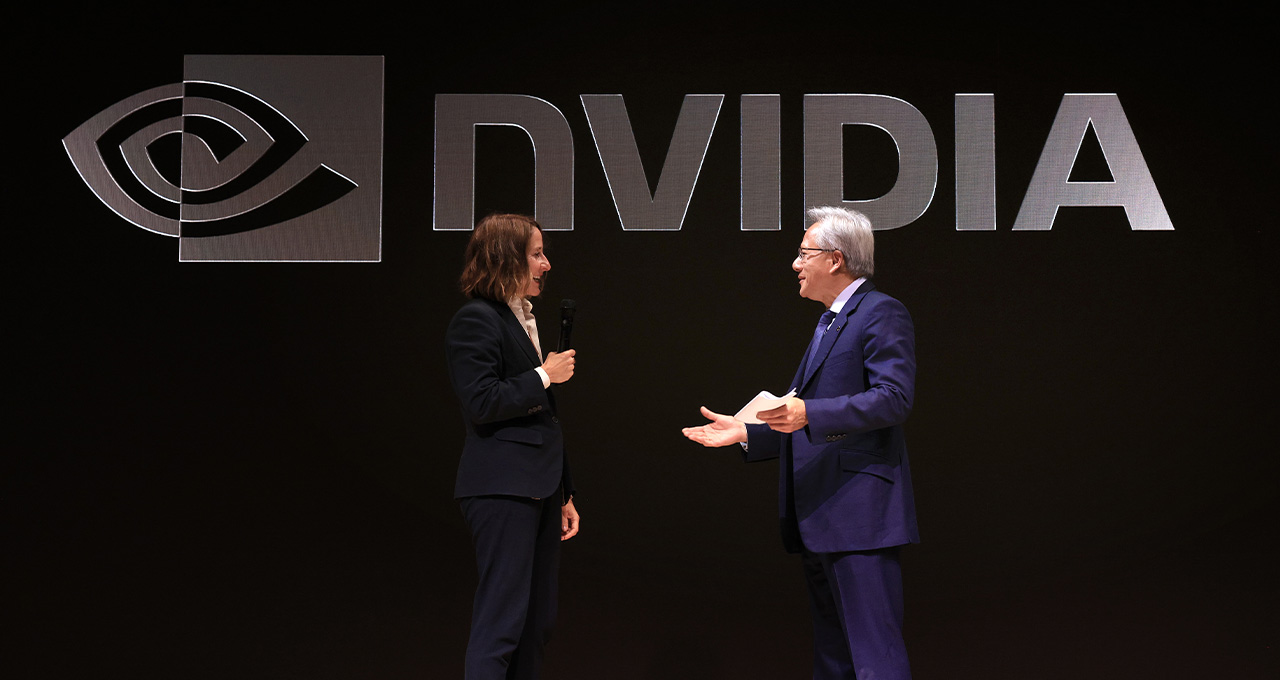 U.K. Secretary of State for Science, Innovation and Technology Liz Kendall with NVIDIA founder and CEO Jensen Huang.