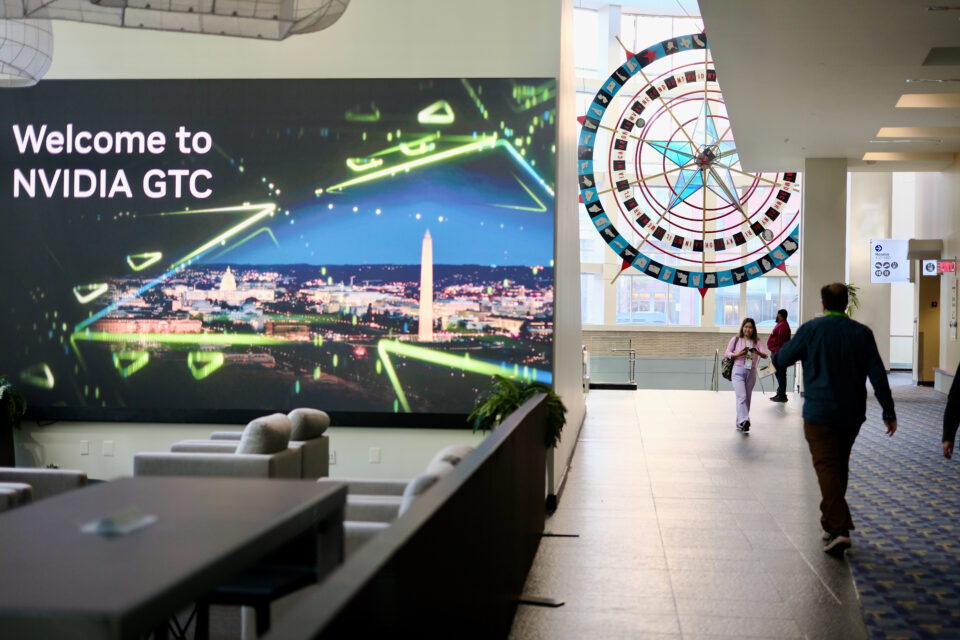 convention center with NVIDIA GTC digital banner
