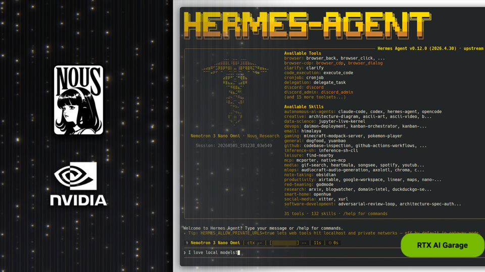 Hermes Unlocks Self-Improving AI Agents, Powered by NVIDIA RTX PCs and DGX Spark
