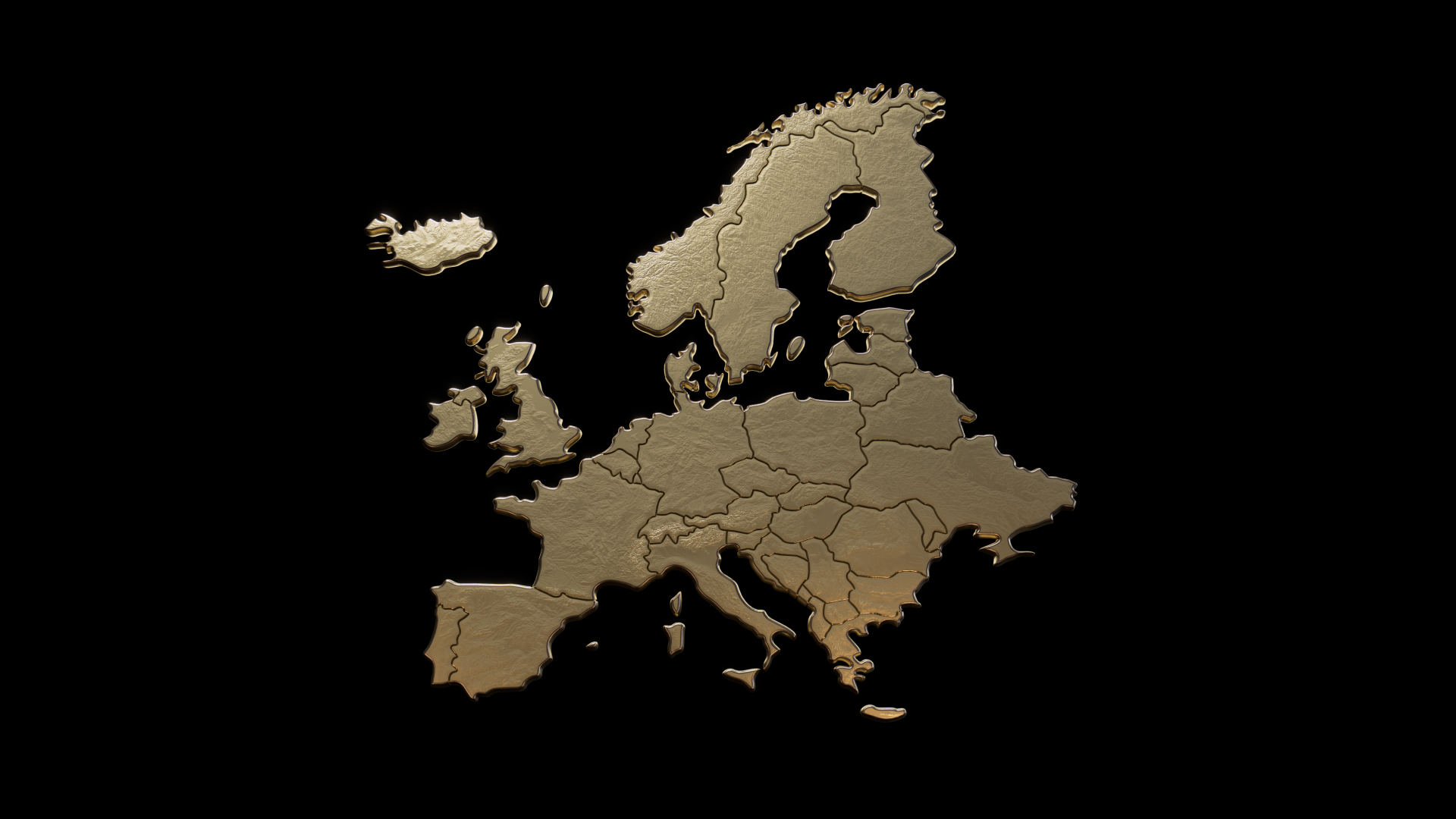 Map of Europe in gold on black background